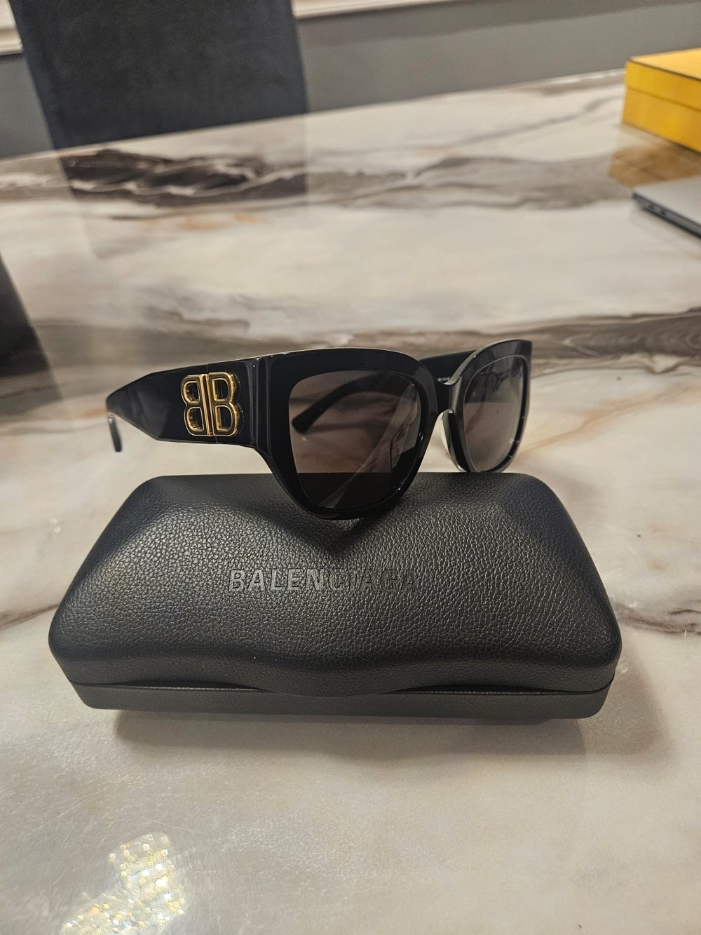 Balenciaga Black Sunglasses with Gold BB Accent